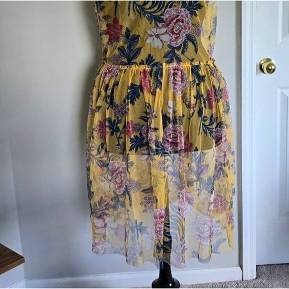 Cato Plus Floral Mesh Duster Sheer Coastal Cover Up Yellow Blue Top Jacket 18 20 - Picture 8 of 10